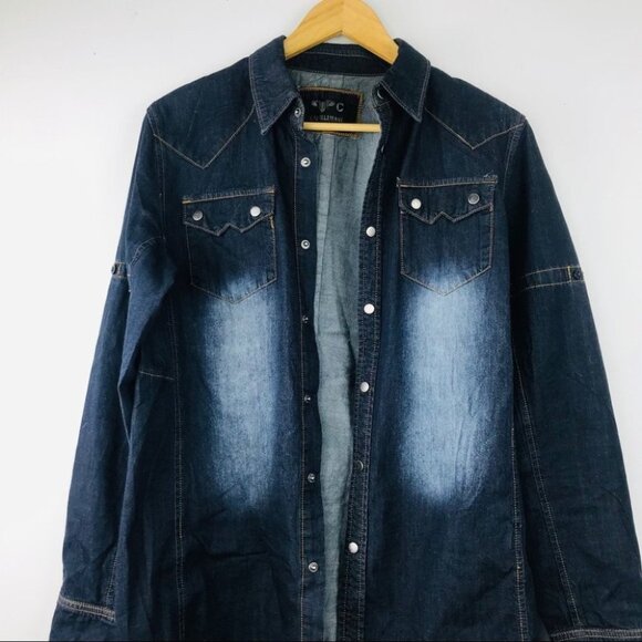 Carreli Jeans Cotton long-sleeve collar Snap up denim Shirt Women Shacket Size M - Picture 4 of 14